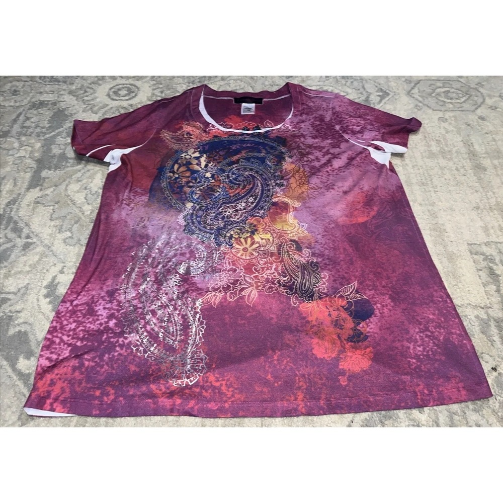 appropriate behavior Womens Sz 1X dark Pink Multi Shirt Short sleeve